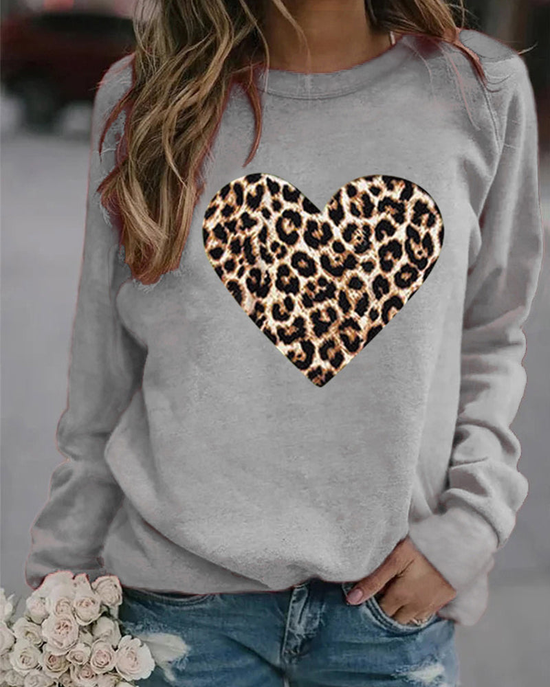 Lenka -  elegant sweatshirt with leopard heart print