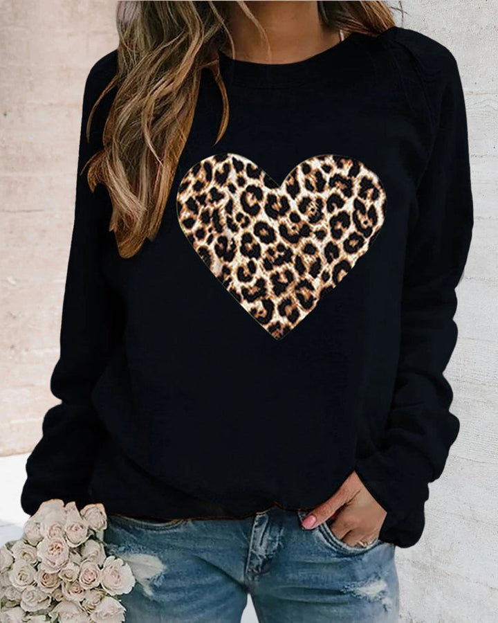 Lenka -  elegant sweatshirt with leopard heart print