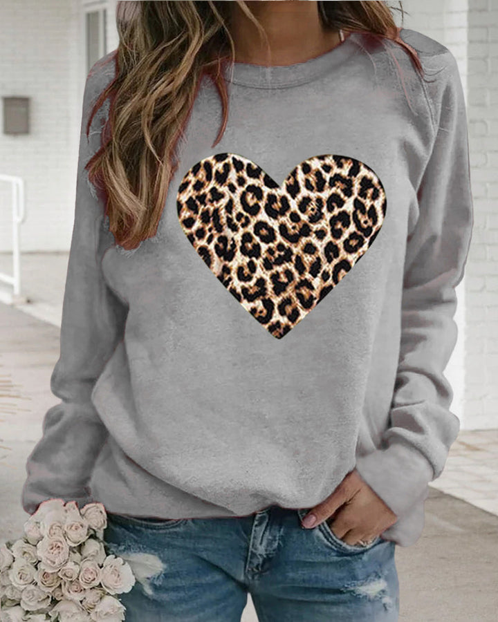 Lenka -  elegant sweatshirt with leopard heart print