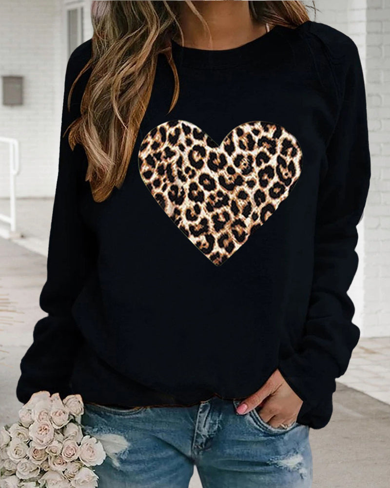 Lenka -  elegant sweatshirt with leopard heart print