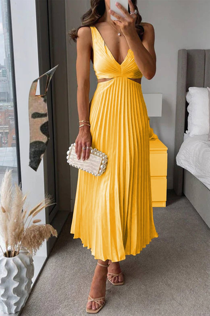 Serena | Pleated Cut-Out Midi Dress