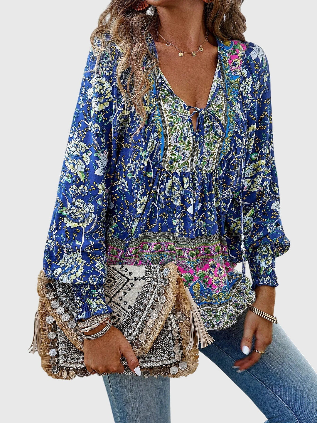Elara | Floral Boho Peasant Blouse