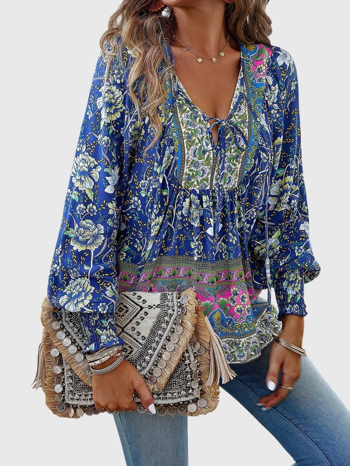 Elara | Floral Boho Peasant Blouse