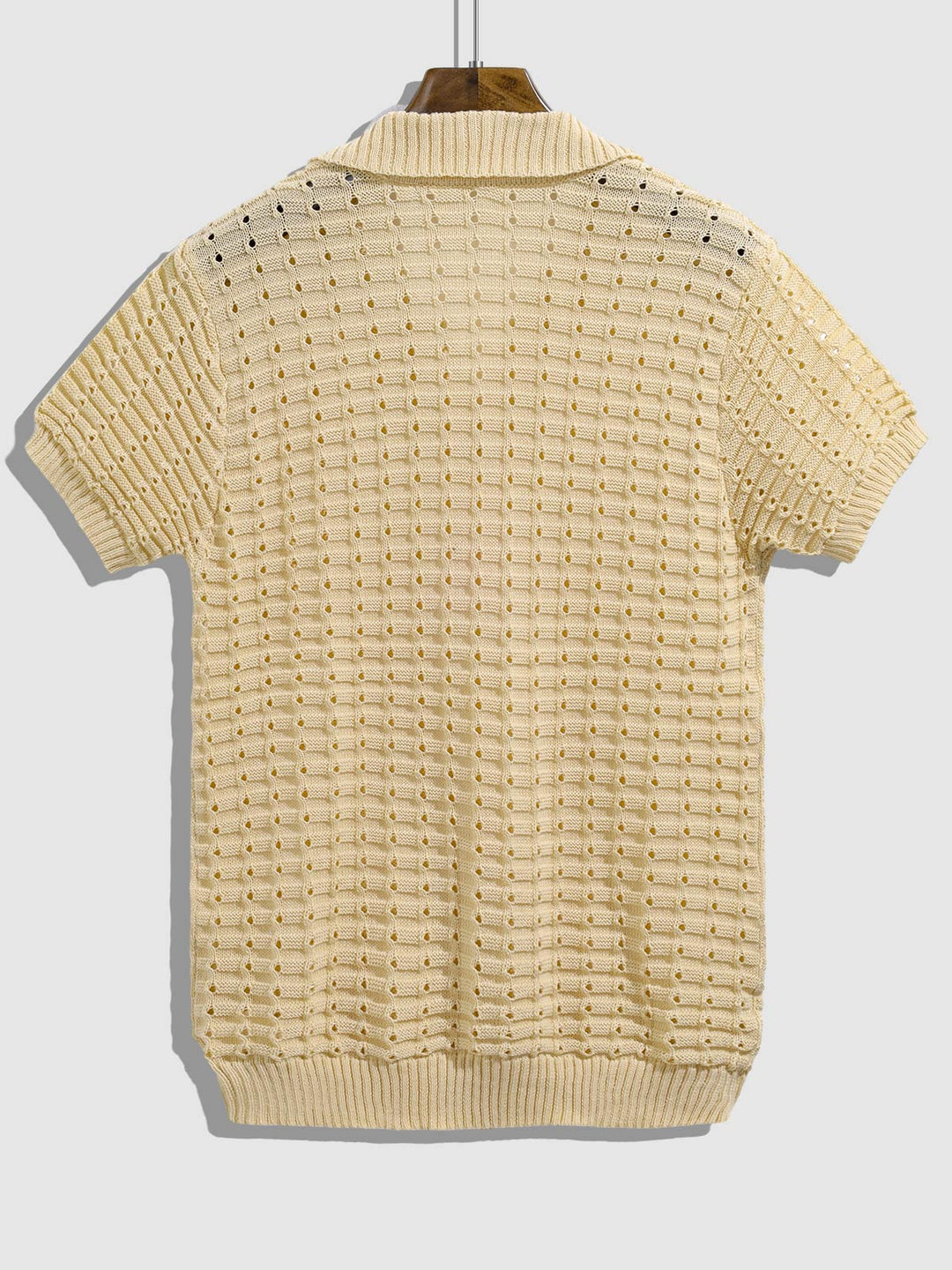 Men's solid color hollow V-neck knitted short sleeves