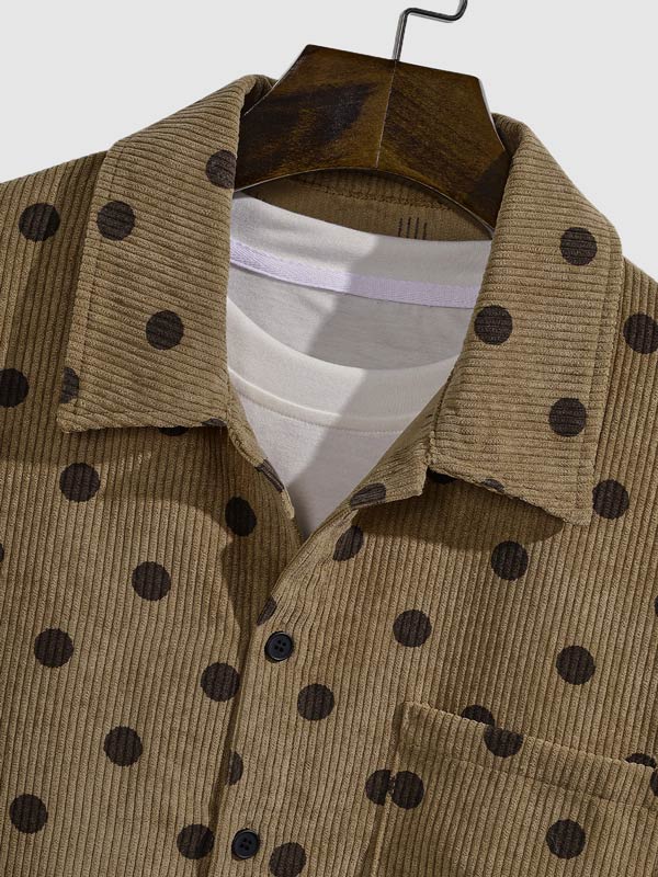 Men's Polka Dot Corduroy Button-Down Casual Long Sleeve Shirt