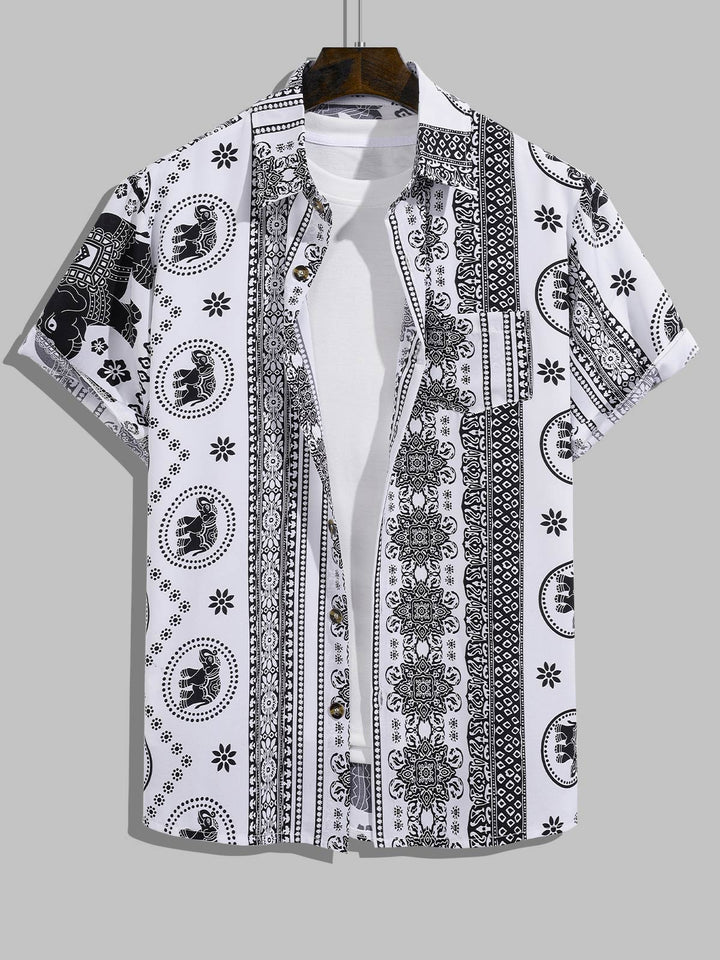 Men's Retro Floral Print Skin-Friendly Casual Button Short Sleeve Shirt