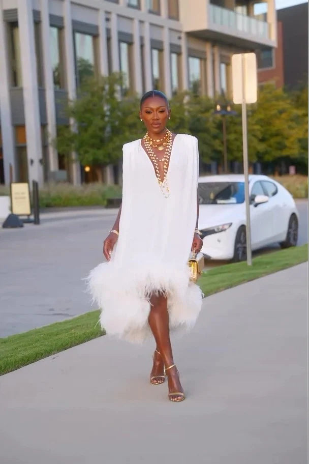 Amara | Feather Trim Evening Dress