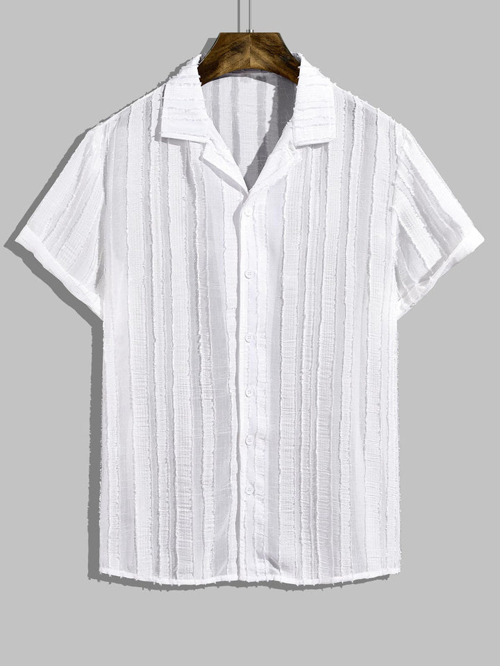 Men's textured Cuban collar casual solid color short-sleeved shirt