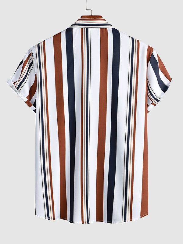 Men's Colorful Striped Print Casual Short Sleeve Shirt