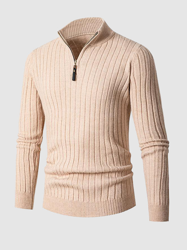 Men's Solid  Cable Casual Zip Stand Collar Sweater