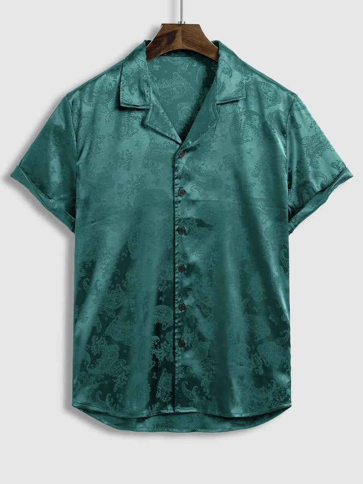 Men's Satin Paisley Casual Cuban Collar Short Sleeve Shirt