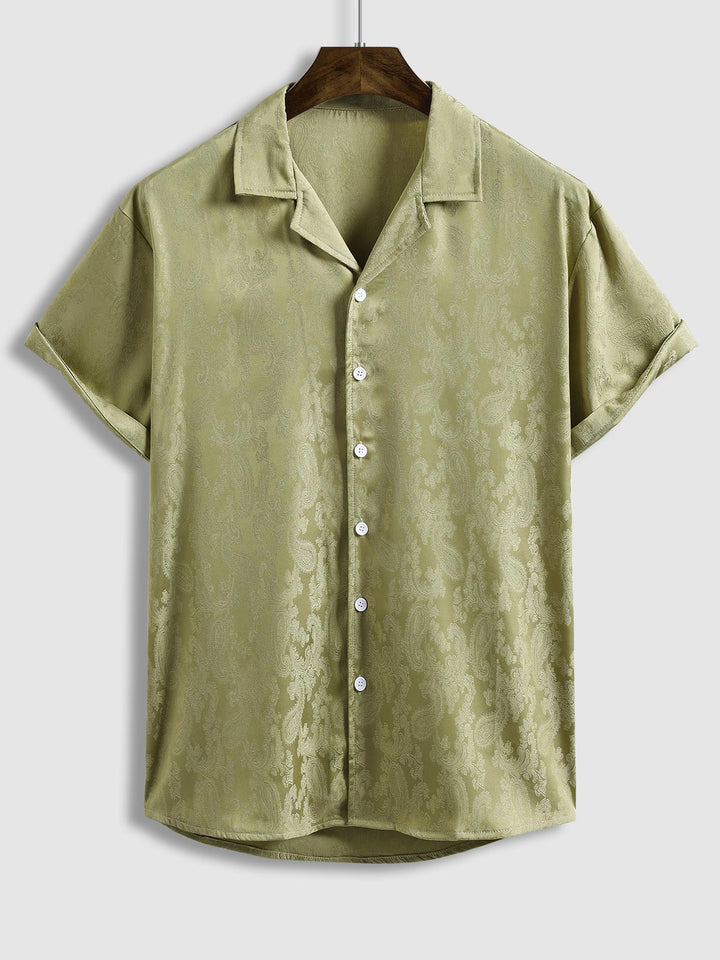 Men's Satin Cashew Flower Pattern Textured Cuban Collar Casual Shirt