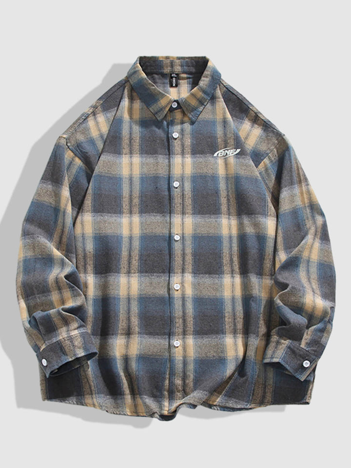 Men's Casual Wool Blend Plaid Button-Down Long Sleeve Shirt