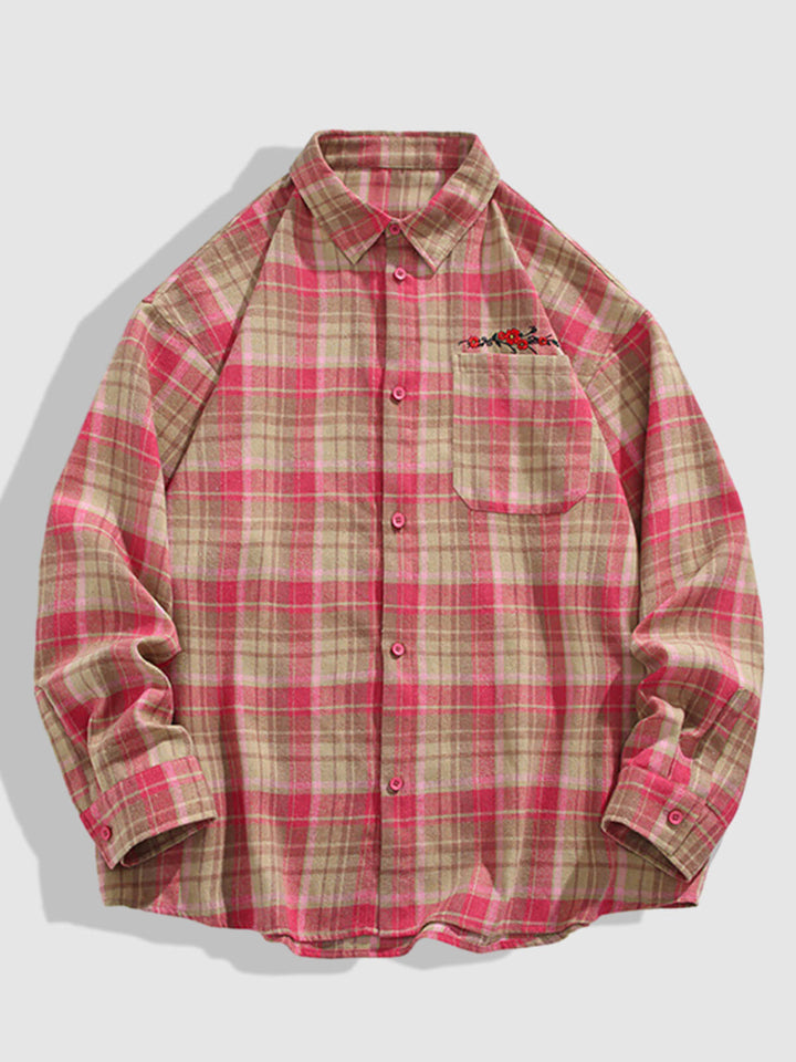 Men's Casual Wool Blend Plaid Button-Down Long Sleeve Shirt