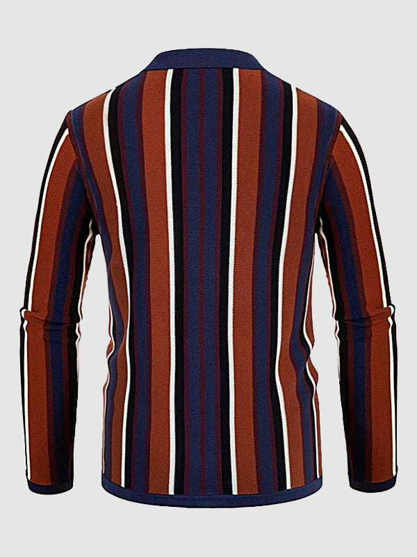 Men's striped jacquard lapel button-down sweater