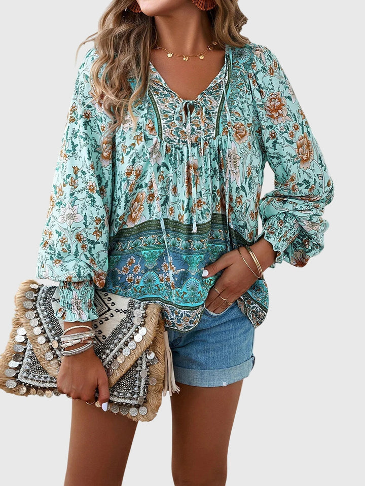 Elara | Floral Boho Peasant Blouse