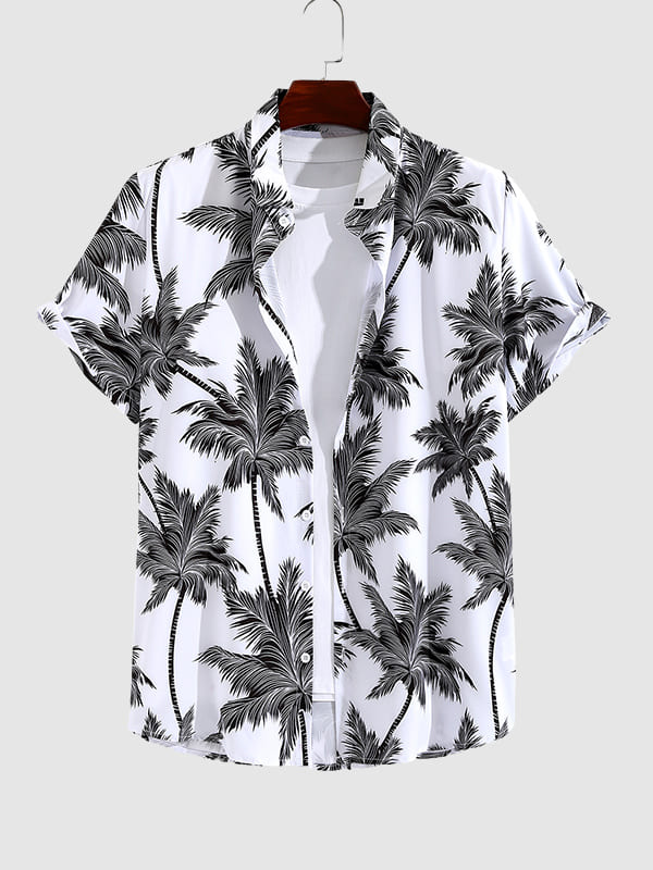 Men's coconut print casual short-sleeved shirt shorts set