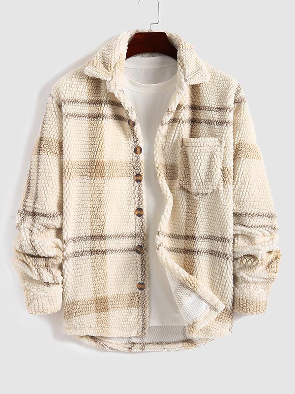 Vintage Plaid Fleece Lapel Jacket