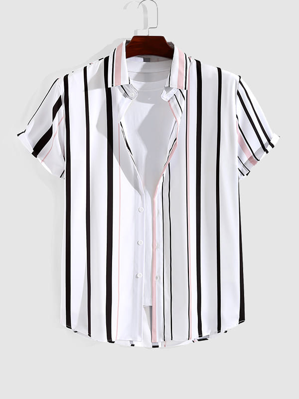 Men's Resort Style Printed Striped Casual Short Sleeve Shirt