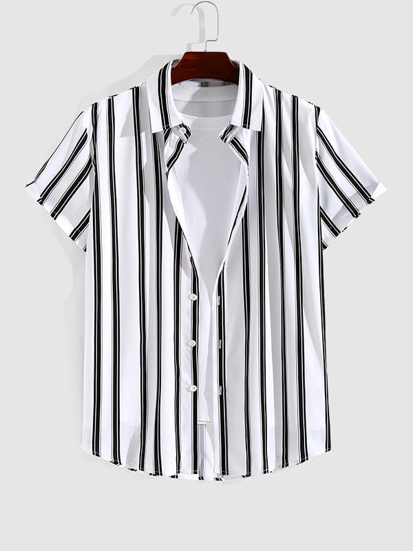 Men's Casual Printed Striped Street Style Short Sleeve Shirt