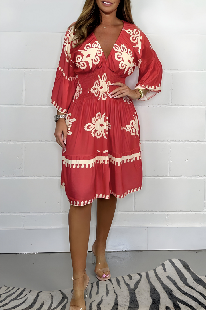 Selene | Printed V-Neck Midi Dress