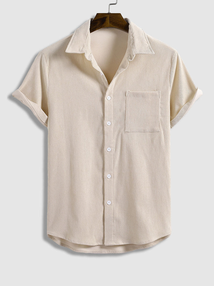 Men's Corduroy Button-Down Casual Short Sleeve Shirt