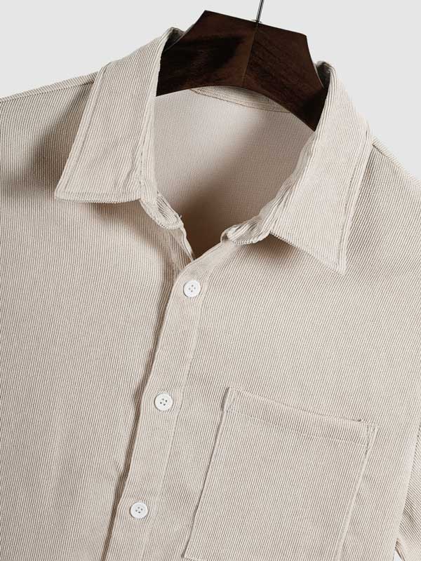 Men's Corduroy Button-Down Casual Short Sleeve Shirt