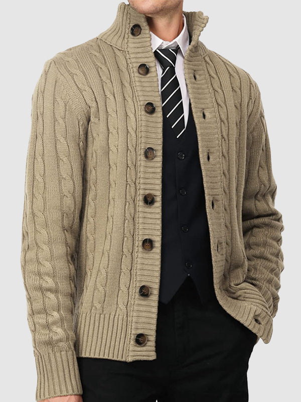 Men's solid color twist jacquard sweater knitted cardigan jacket