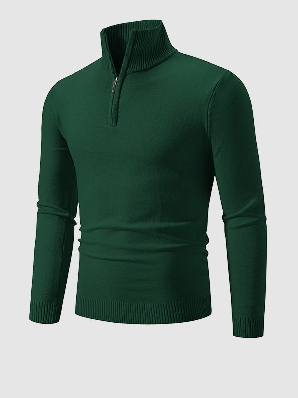 Men's Solid Color Quarter-Zip Collar Sweater