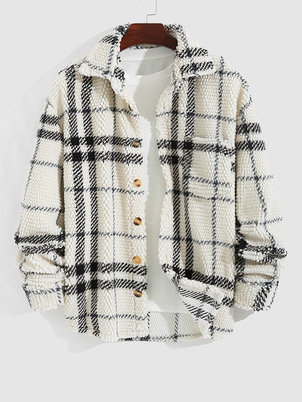 Vintage Plaid Fleece Lapel Jacket