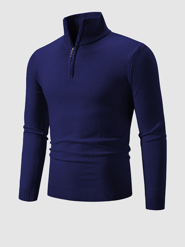 Men's Solid Color Quarter-Zip Collar Sweater