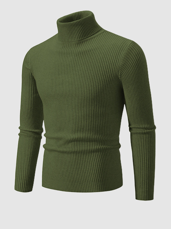 Men's Solid Color Striped Textured Turtleneck Sweater