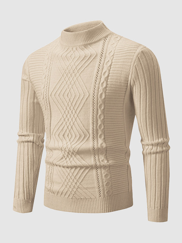 Men's Geometric Twist Slim Stand Collar Sweater