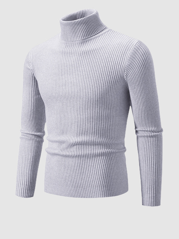 Men's Solid Color Striped Textured Turtleneck Sweater