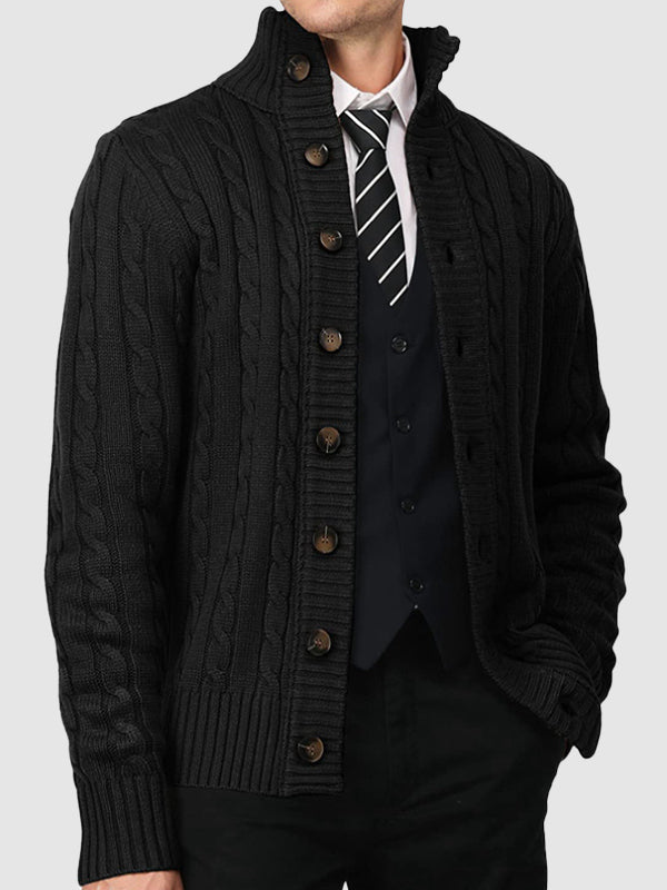 Men's solid color twist jacquard sweater knitted cardigan jacket