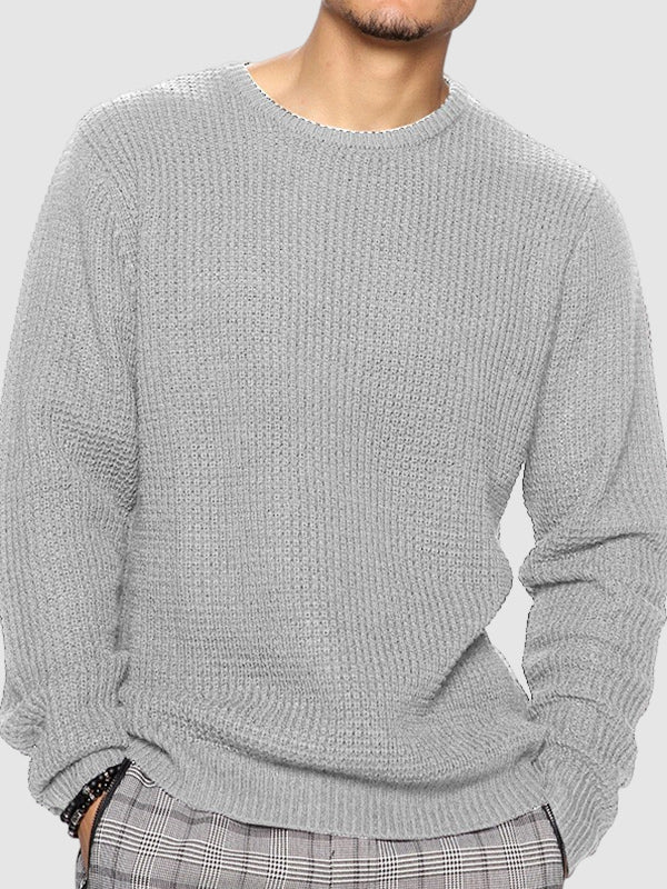 Men's solid color loose fit  knitted crew neck sweater