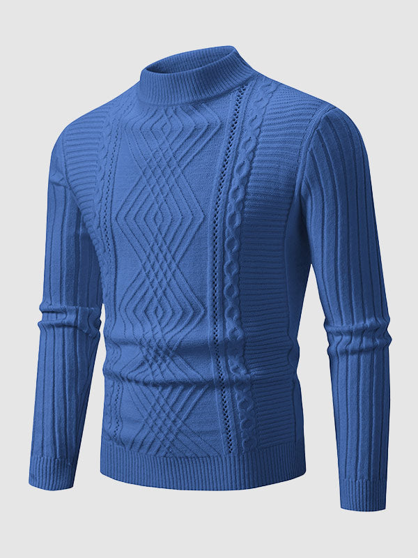 Men's Geometric Twist Slim Stand Collar Sweater