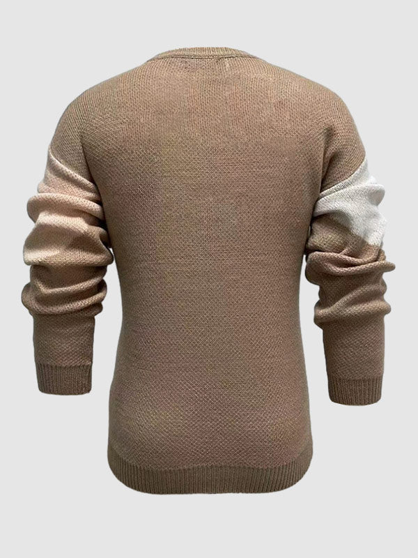 Men's Contrast Color Casual Jacquard Pullover Thick Knit Sweater