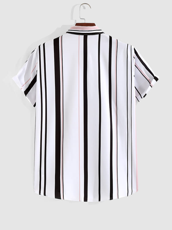 Men's Resort Style Printed Striped Casual Short Sleeve Shirt