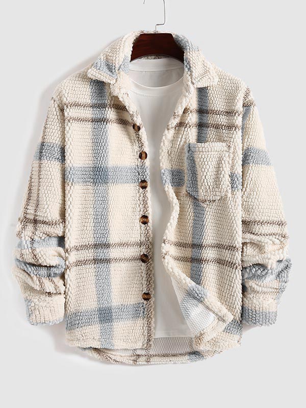 Vintage Plaid Fleece Lapel Jacket