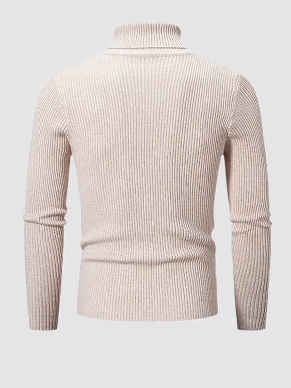 Men's Solid Color Striped Textured Turtleneck Sweater