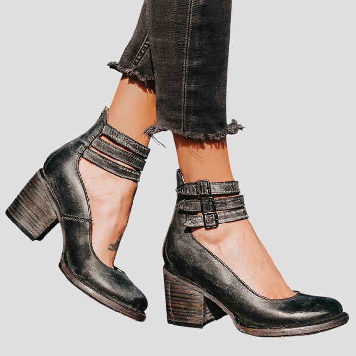Sylvette | Elegant Triple-Strap Block Heels