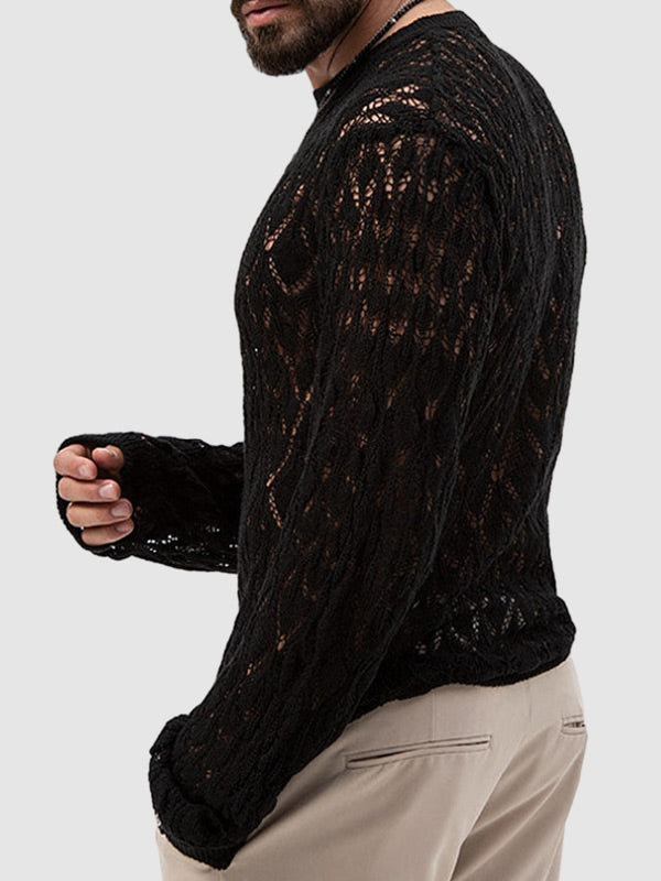 Men's sexy hollow bottoming thin sweater