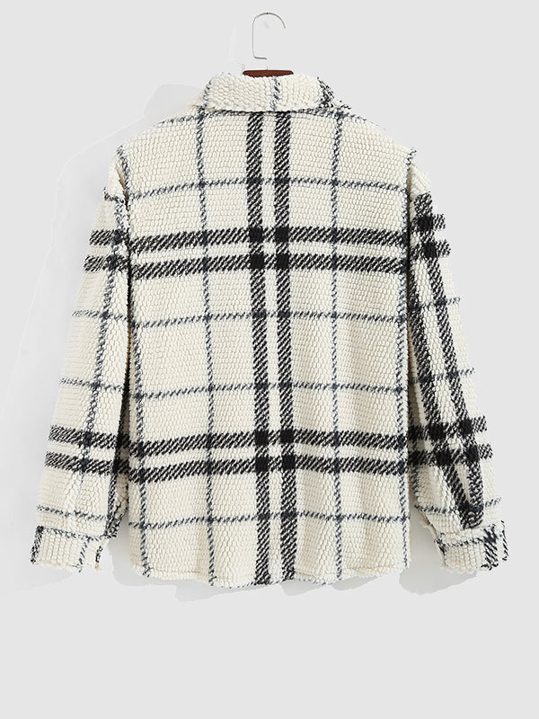 Vintage Plaid Fleece Lapel Jacket