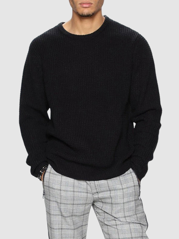 Men's solid color loose fit  knitted crew neck sweater