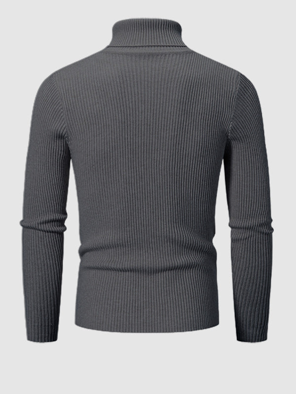 Men's Solid Color Striped Textured Turtleneck Sweater