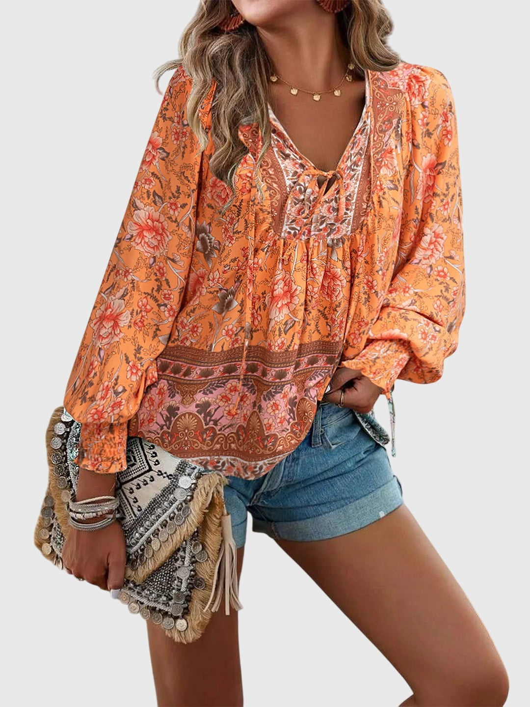 Elara | Floral Boho Peasant Blouse