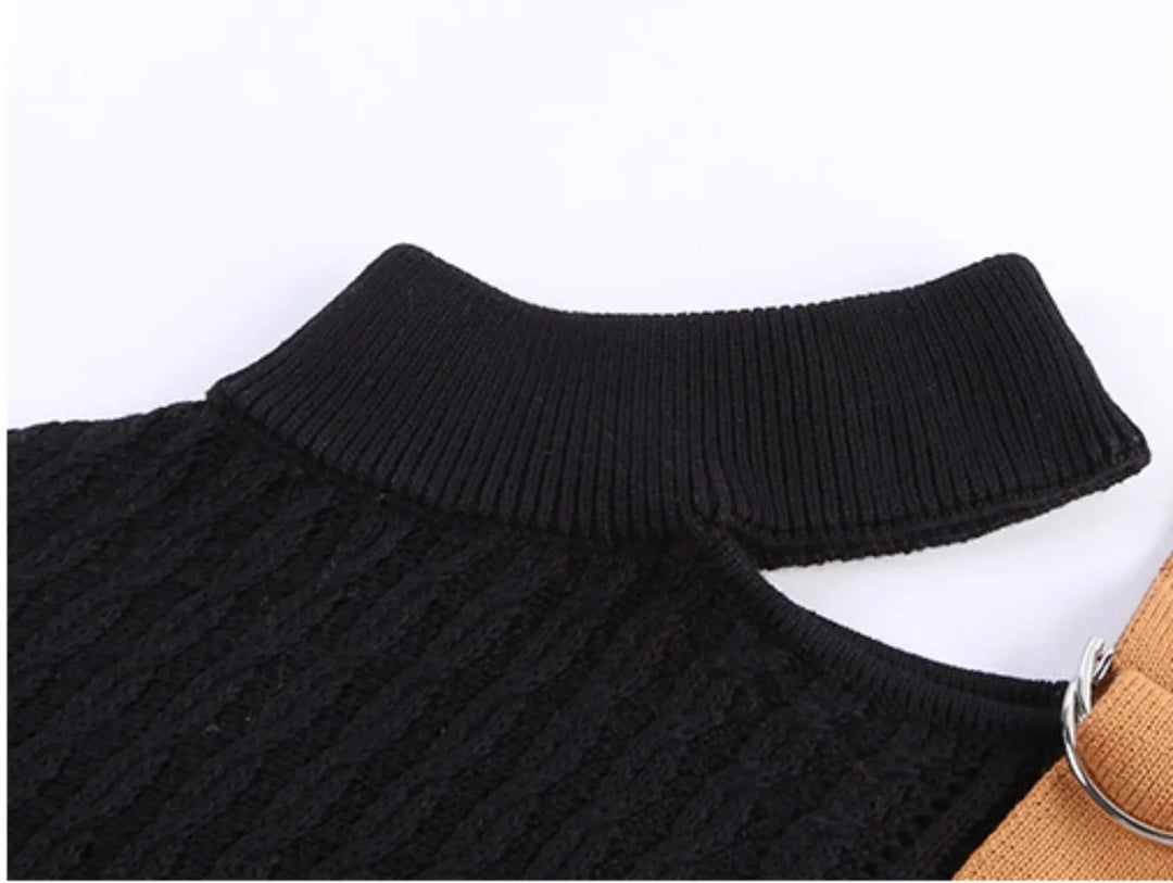 Off Shoulder Buckle Knitted Sweater