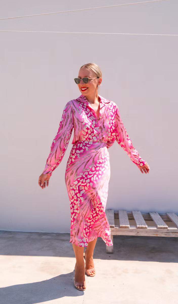 Celeste | Satin Print Button Dress