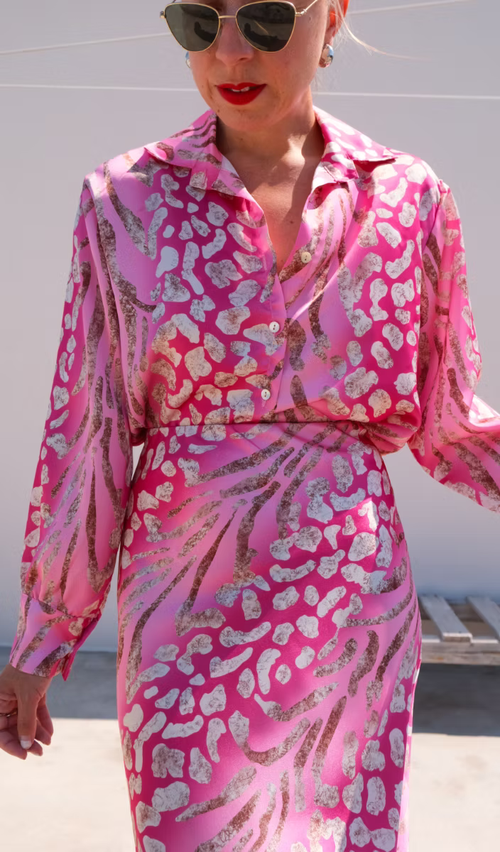 Celeste | Satin Print Button Dress